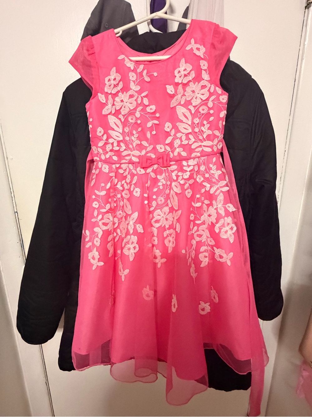 Jona Michelle Hot Pink Floral Embroidered Party Dress